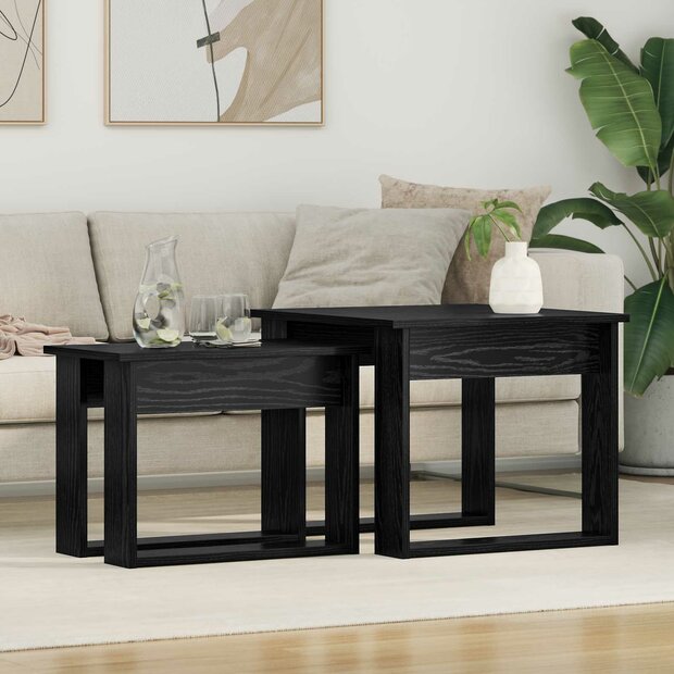 Salontafelset2 pcs Zwart Eiken Bewerkt hout 1