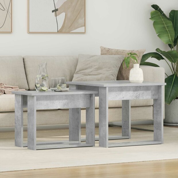 Salontafelset2 pcs Beton Grijs Bewerkt hout 1