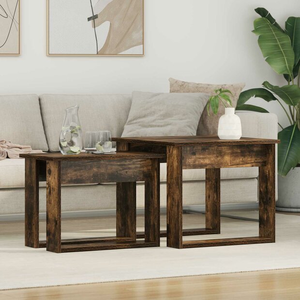 Salontafelset2 pcs Gerookt eiken Bewerkt hout 1
