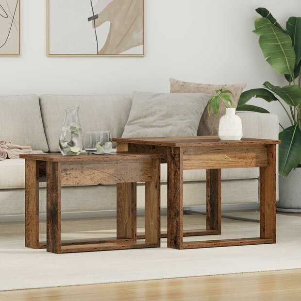 Salontafelset2 pcs Oudhout Bewerkt hout 1