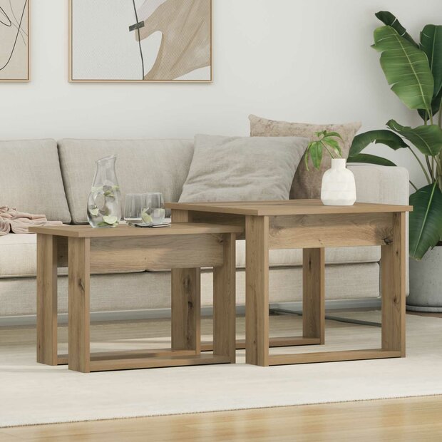 Salontafelset2 pcs Artisan Eiken Bewerkt hout 1