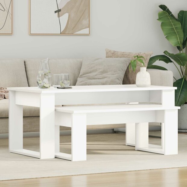 Salontafelset2 pcs Wit Bewerkt hout 1