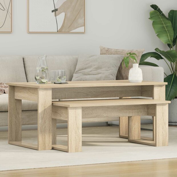 Salontafelset2 pcs Sonoma Eiken Bewerkt hout 1