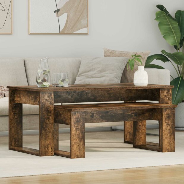 Salontafelset2 pcs Gerookt eiken Bewerkt hout 1