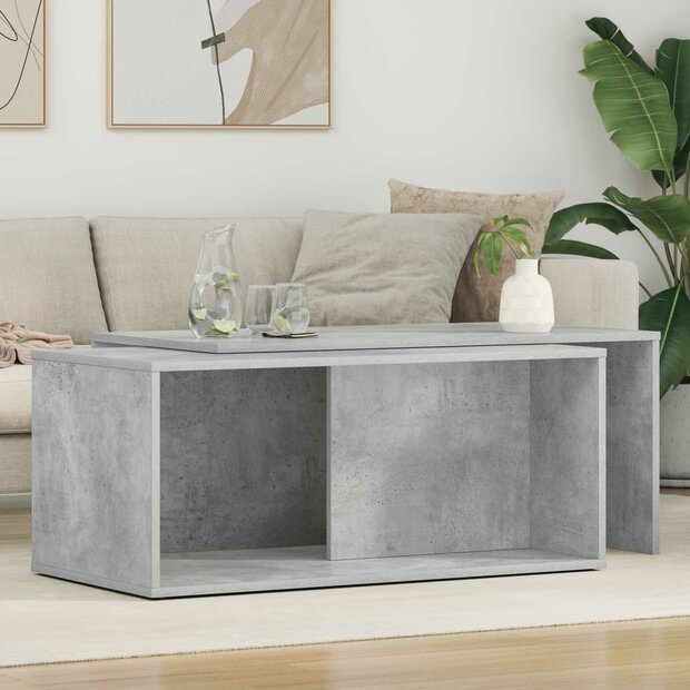 Salontafelset2 pcs Beton Grijs Bewerkt hout 1