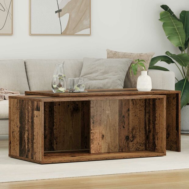 Salontafelset2 pcs Oudhout Bewerkt hout 1