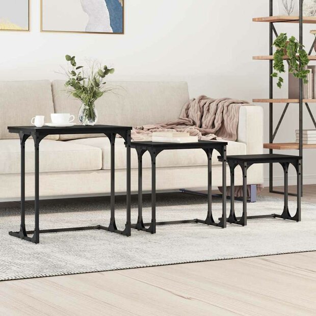 Salontafelset3 pcs Zwart eiken Bewerkt hout 1
