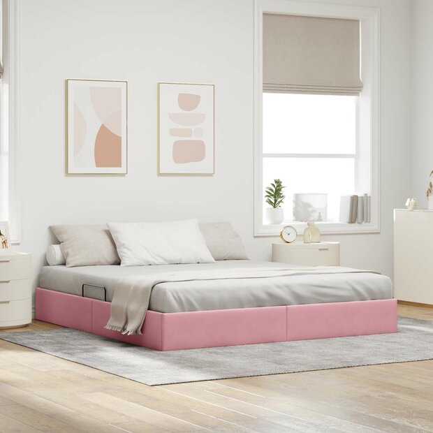 Opslag bed met hoofdeinde met opslag Roze 160 x 200 cm Fluweel 1
