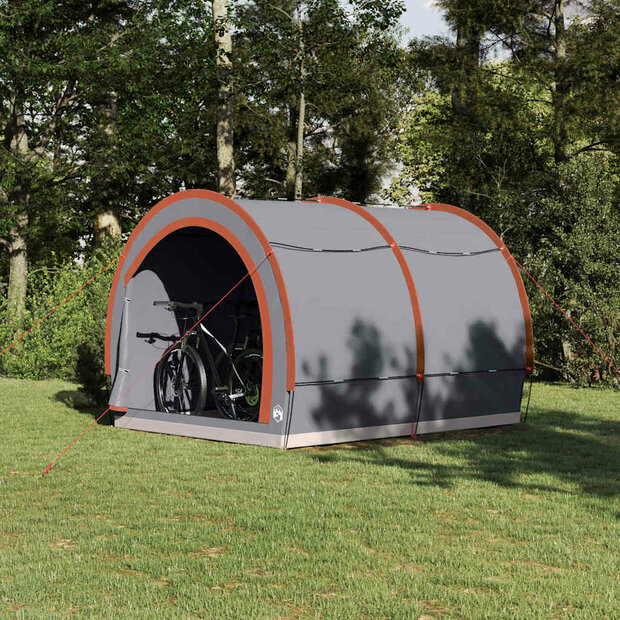 Fietstent met dak met opslag Grijs en Oranje 256 x 222 x 182 cm 1