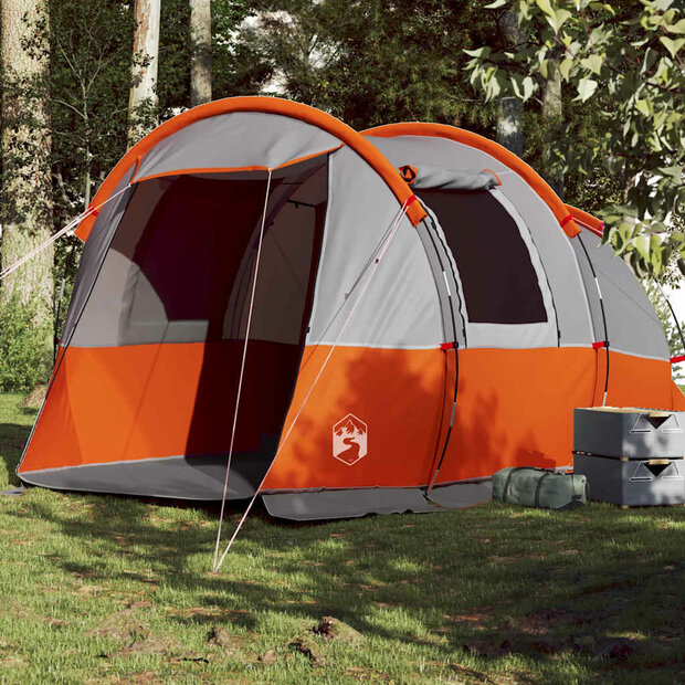 Tunneltent 4-persoons waterdicht grijs en oranje 1