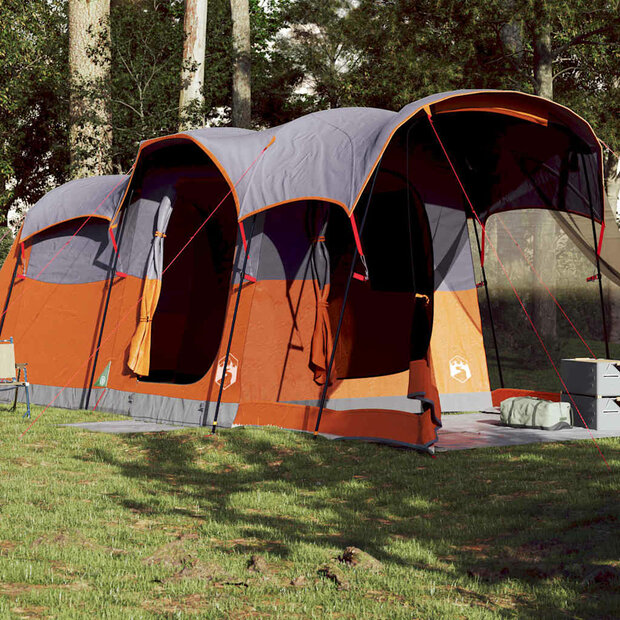 Tunneltent 8-persoons waterdicht grijs en oranje 1
