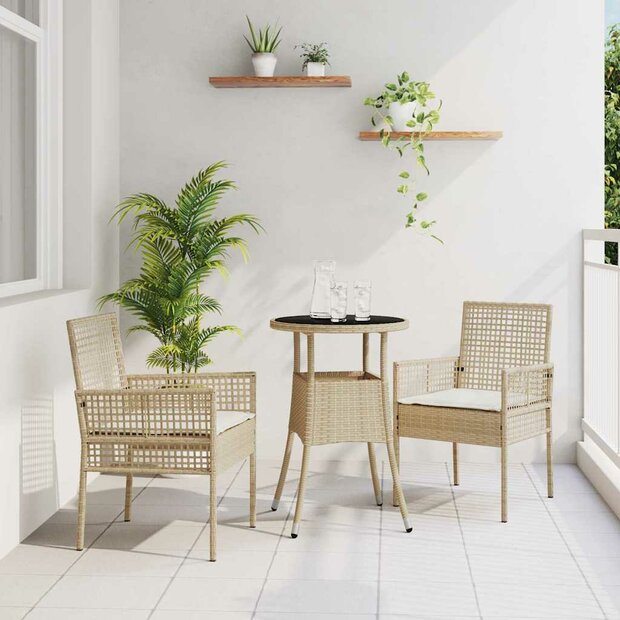 Tuin eettafelset 3 pcs Beige poly rattan 1