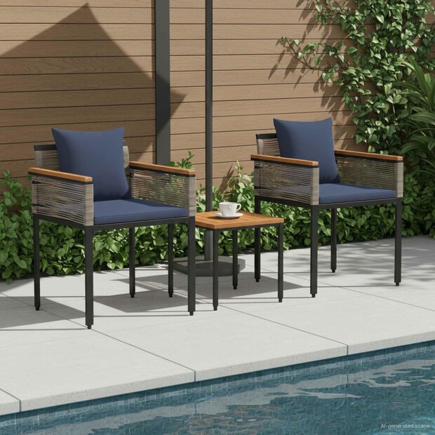 Buitenmeubelset met kussen Grijs en Marineblauw PE Rattan 1