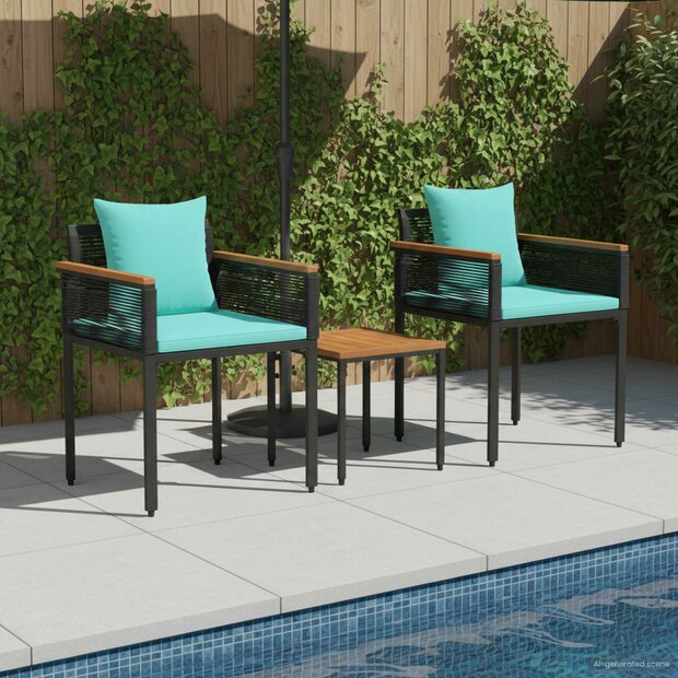Buitenmeubelset met kussen Zwart en Turquoise PE Rattan 1