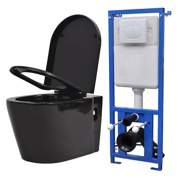 Hangend toilet met verborgen stortbak keramiek zwart 1