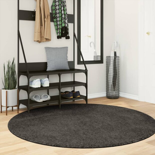 Vloerkleed ISTAN hoogpolig glanzend &Oslash; 160 cm antracietkleurig 1