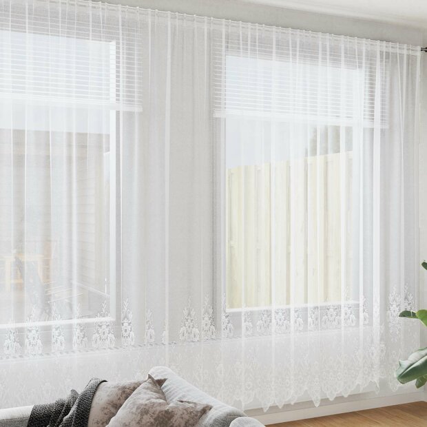 Kantgordijn met gordijnen Bloemen Wit 260 x 500 cm Polyester 1
