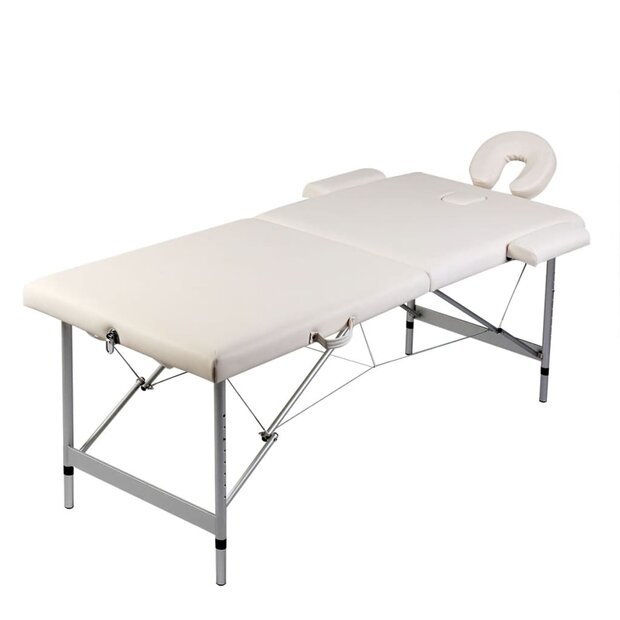 Massagetafel met 2 zones inklapbaar aluminium frame cr&egrave;mewit 1