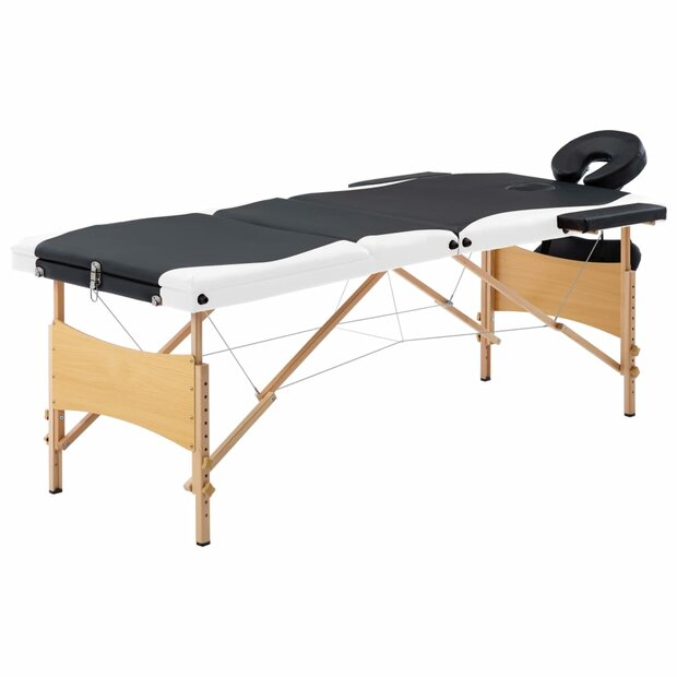 Massagetafel inklapbaar 3 zones hout zwart en wit 1