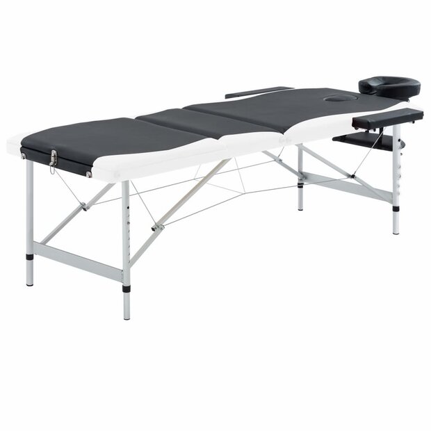 Massagetafel inklapbaar 3 zones aluminium zwart en wit 1