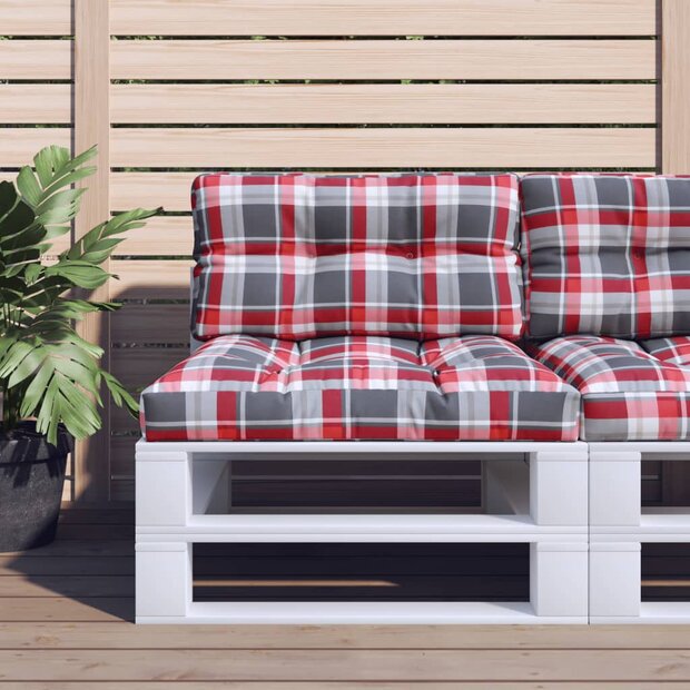 Palletkussen 70x40x12 cm stof ruitpatroon rood 1