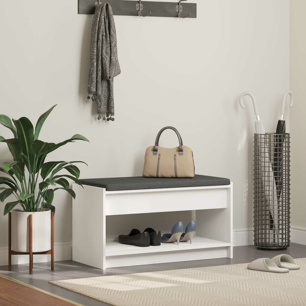 Halbank Wit 83 x 38 x 45 cm Ge&iuml;ndustrialiseerd hout en stof 1