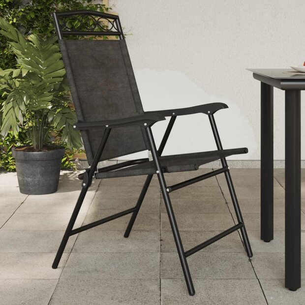Tuinstoelen 2 st inklapbaar staal en textileen gem&ecirc;leerd grijs 1