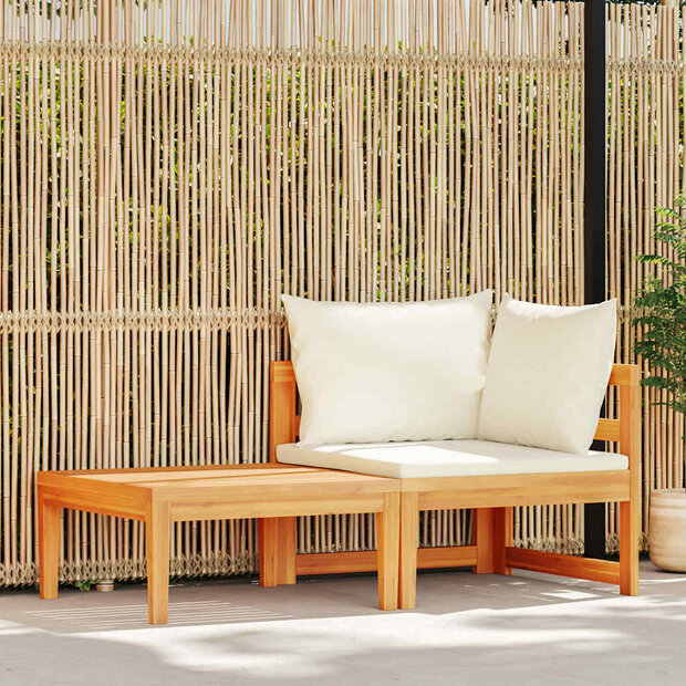 2-delige Loungeset met cr&egrave;mewitte kussens acaciahout 1