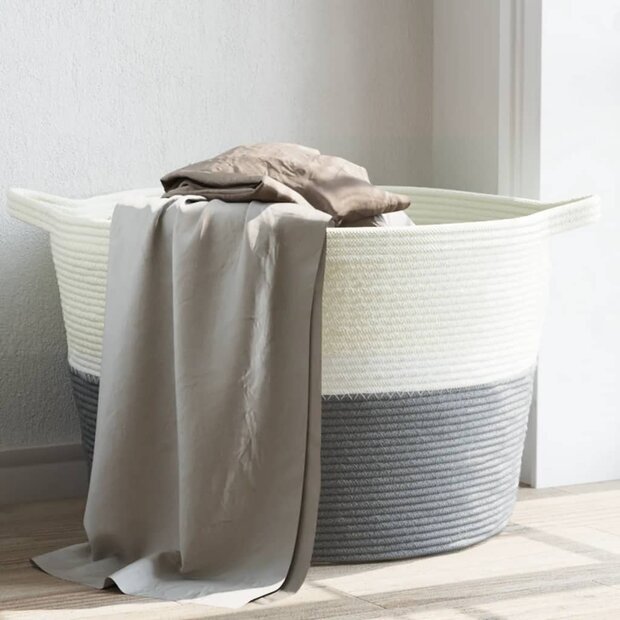 Wasmand &Oslash; 60x36 cm katoen grijs en wit 1