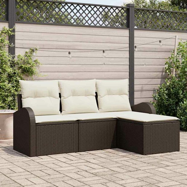 Bankstel met kussen met opslag 4 pcs Bruin en wit poly rattan 1