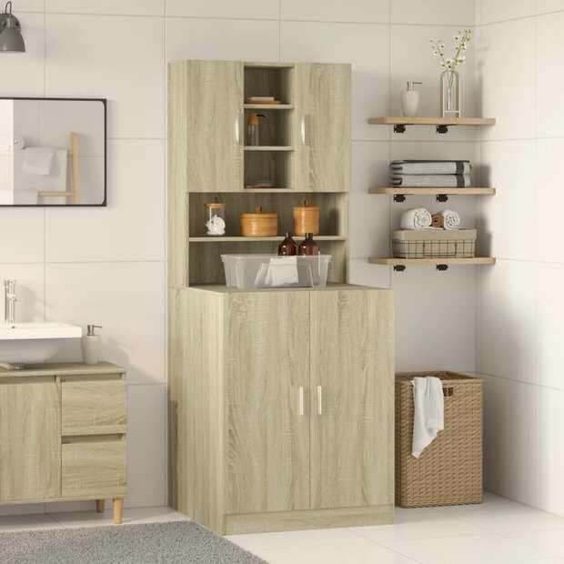 Wasmachinekasten 2 st bewerkt hout sonoma eikenkleurig 1