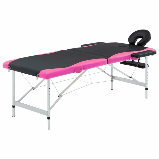 Massagetafel inklapbaar 2 zones aluminium zwart en roze 1