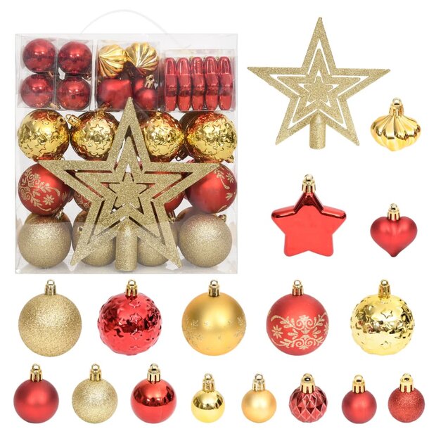 70-delige Kerstballenset goud en rood 1