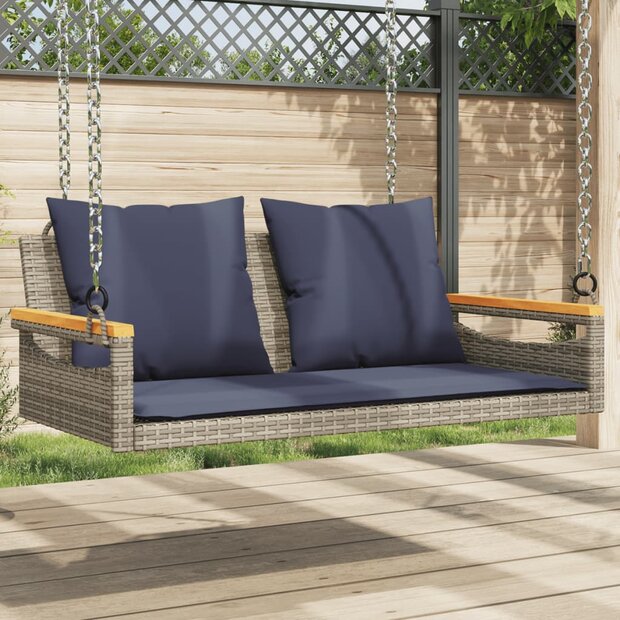 Schommelbank met kussens 109x62x40 cm poly rattan grijs 1