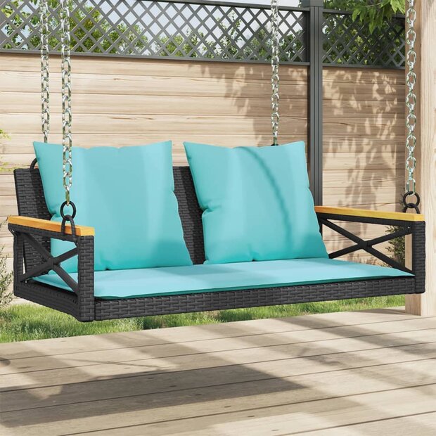 Schommelbank met kussens 109x62x40 cm poly rattan zwart 1