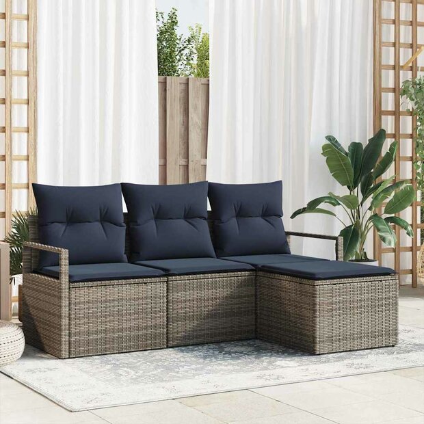 Bankstel 4 pcs Grijs poly rattan 1