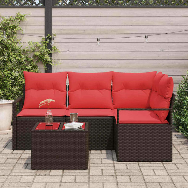 Bankstel met kussen 5 pcs Bruin poly rattan 1