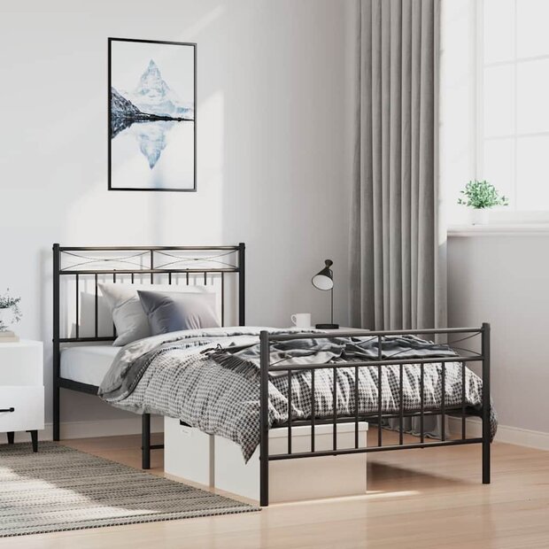 Bedframe met hoofd- en voeteneinde metaal zwart 100x190 cm 1