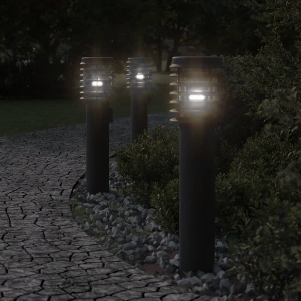 Buitenvloerlampen 3 st stopcontact 60 cm roestvrijstaal zwart 1