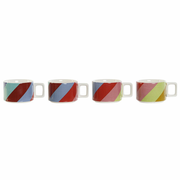 Set van koffiekopjes DKD Home Decor Wit Multicolour Lichtbruin Metaal Bamboe Dolomite 260 ml 1