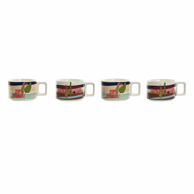 Set van koffiekopjes Home ESPRIT Blauw Groen Roze Lila Metaal Bamboe Dolomite 260 ml 1