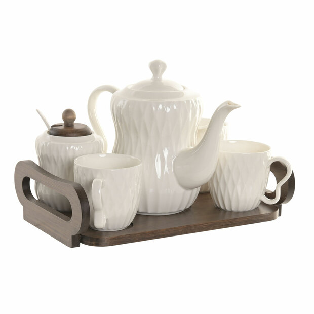 Set van koffiekopjes Home ESPRIT Wit Donkerbruin Bamboe Porselein 240 ml 6 Onderdelen 1