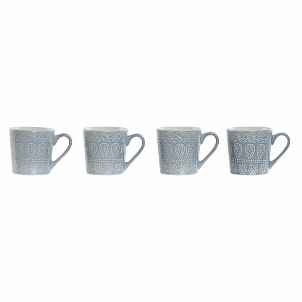 Set van 4 mokken Home ESPRIT Blauw Keramiek 340 ml 13 x 9,5 x 9,2 cm Mandala 1