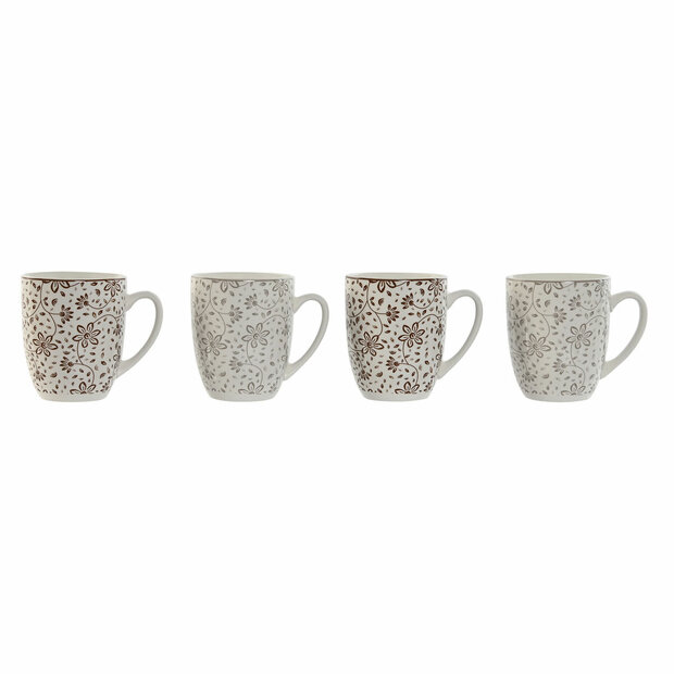 Set van 4 mokken Home ESPRIT Bruin Beige Blommor 340 ml 1