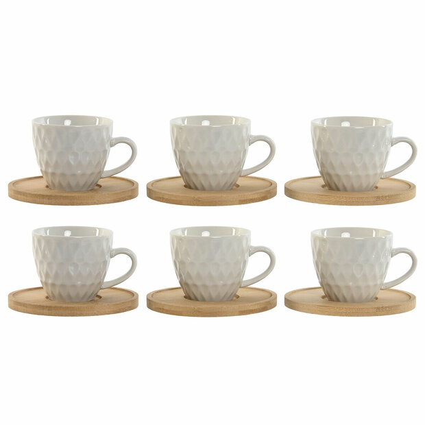 Set van 6 kopjes met schotel Home ESPRIT Wit Bamboe Porselein 90 ml 1