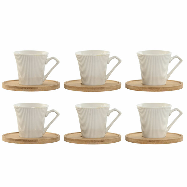 Set van 6 kopjes met schotel Home ESPRIT Wit Bamboe Porselein 90 ml 1
