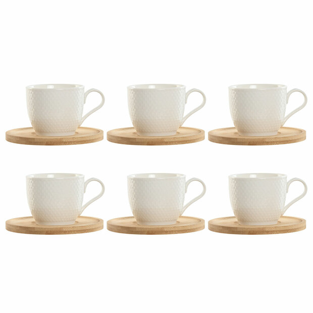 Set van 6 kopjes met schotel Home ESPRIT Wit Natuurlijk Bamboe Porselein 220 ml 1
