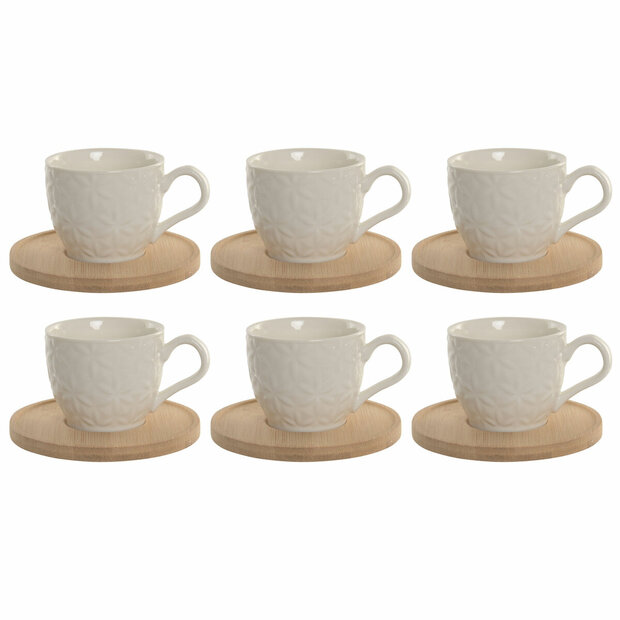 Set van 6 kopjes met schotel Home ESPRIT Wit Bamboe Porselein 90 ml 1
