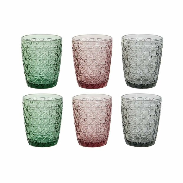 Glazenset DKD Home Decor Groen Grijs Roze Kristal Met reli&euml;f 240 ml (6 Stuks) 1