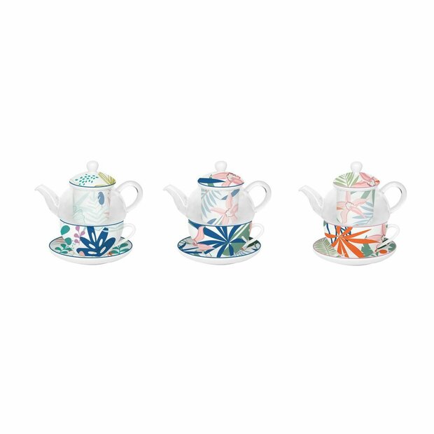 Theepot Spel DKD Home Decor Kristal Porselein Blauw Groen (3 Stuks) 1